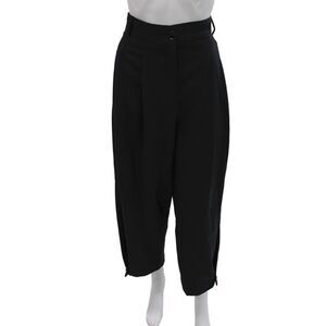 Zara Women Cropped Striped Black Polyester Pants Button Inseam 26 Size L